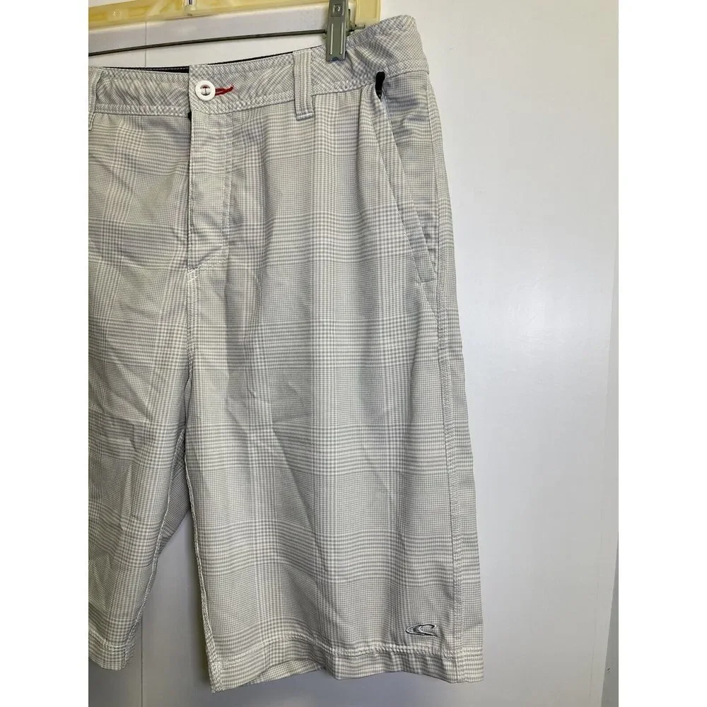O'Neill Mens Sz 32 Gray Glen Plaid‎ Shorts Hybrid Zip-Pockets Golf Bermuda Board